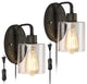 2 Pack Plug In Wall Sconce Black Wall Mounted Sconce With Seeded Glass Shade