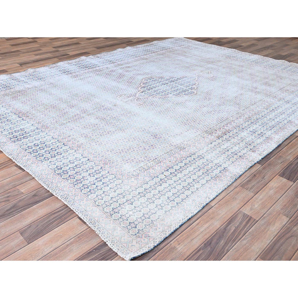 Arctic Blue, Vintage Persian Kerman, Pure Wool Hand Knotted Rug, 7'9"x10'1"
