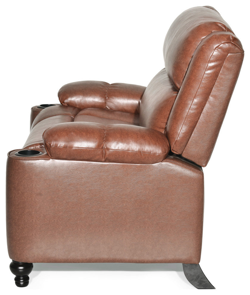 Upham Faux Leather Oversized Pushback Recliner, Cognac Brown/Espresso