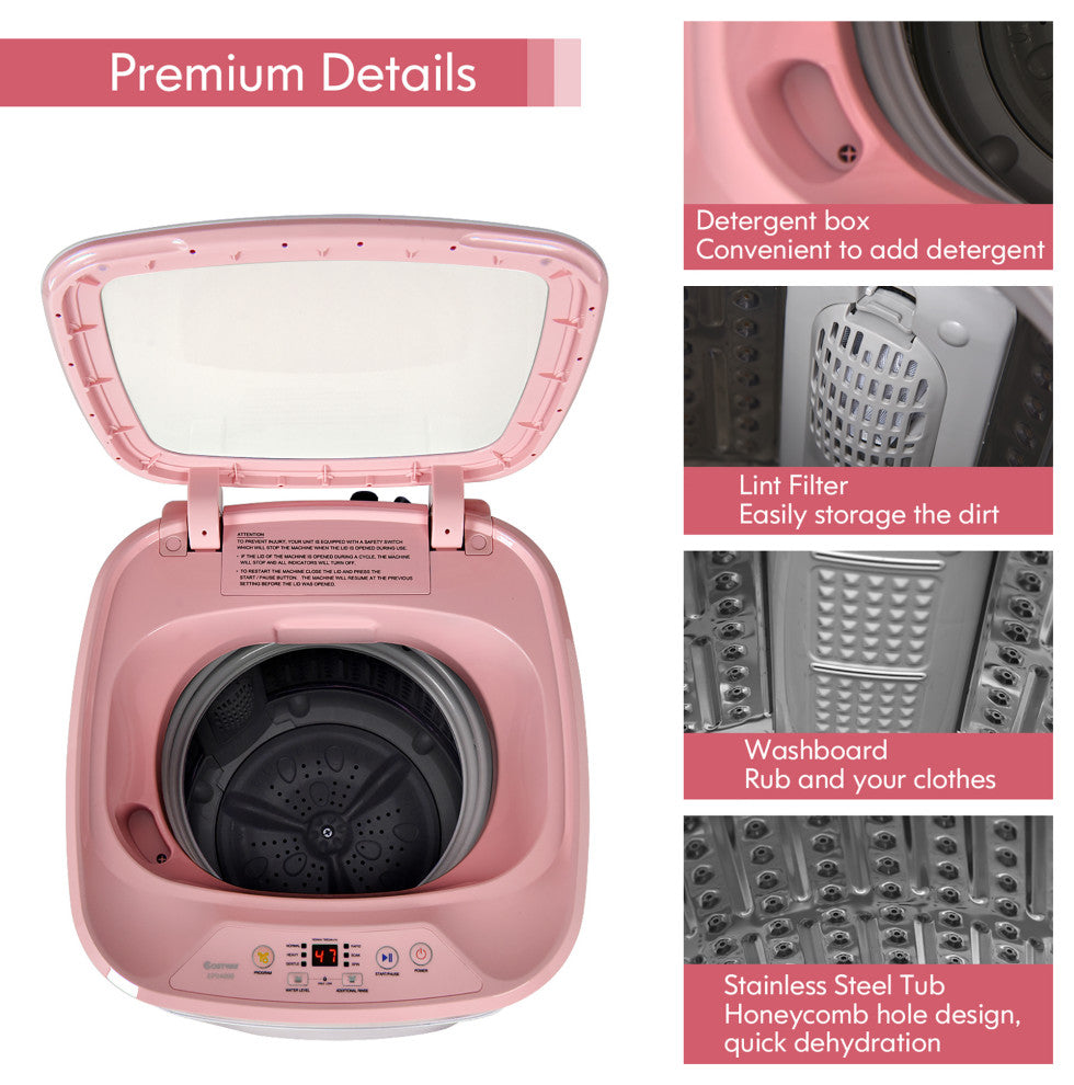 Costway 8lbs Portable Fully Automatic Washing Machine W/ Drain Pump Pink