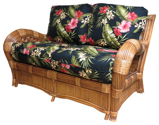 Kingston Reef Love Seat in Cinnamon, Aqua Fabric