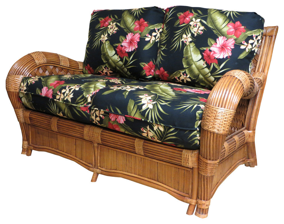 Kingston Reef Love Seat in Cinnamon, Aqua Fabric