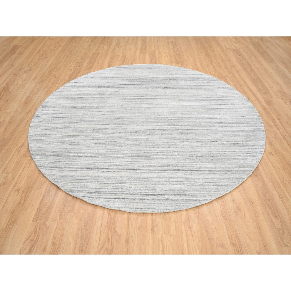 Gray, Hand Loomed Undyed Natural Wool, Modern Design Rug, 9'9"x9'9"