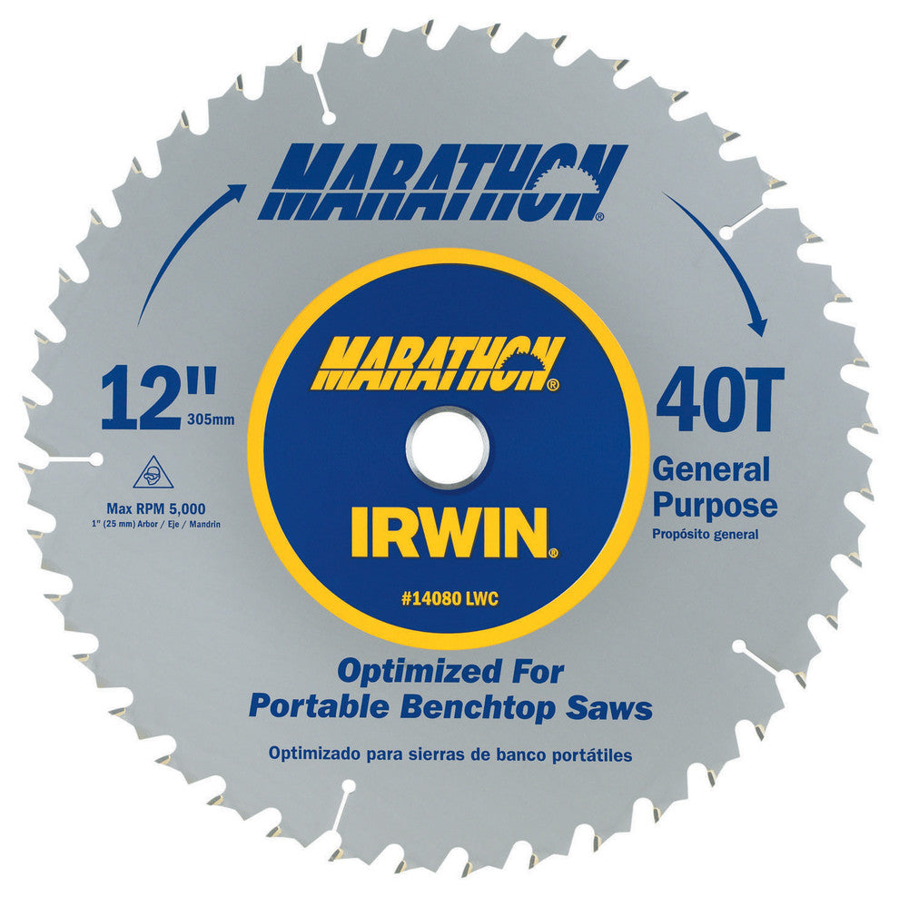 Irwin Tools 14080 Carbide Tipped MarathonÂ® Circular Saw Blade, 12", 40T