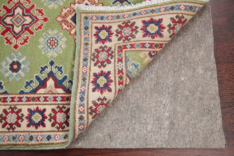 Hand-Knotted Pakistani Kazak Traditional Oriental Area Rug, Green, 4'1"X2'8"