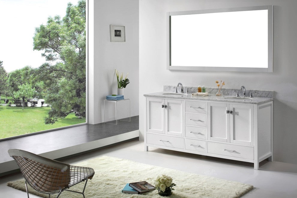 Caroline Avenue 72" Double Bathroom Vanity Set, White, Italian Carrara White