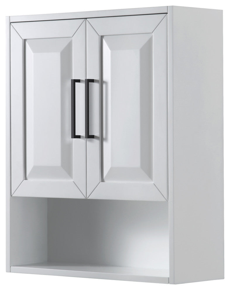 Daria Bathroom Wall-Mounted Storage Cabinet, White With Matte Black Trim