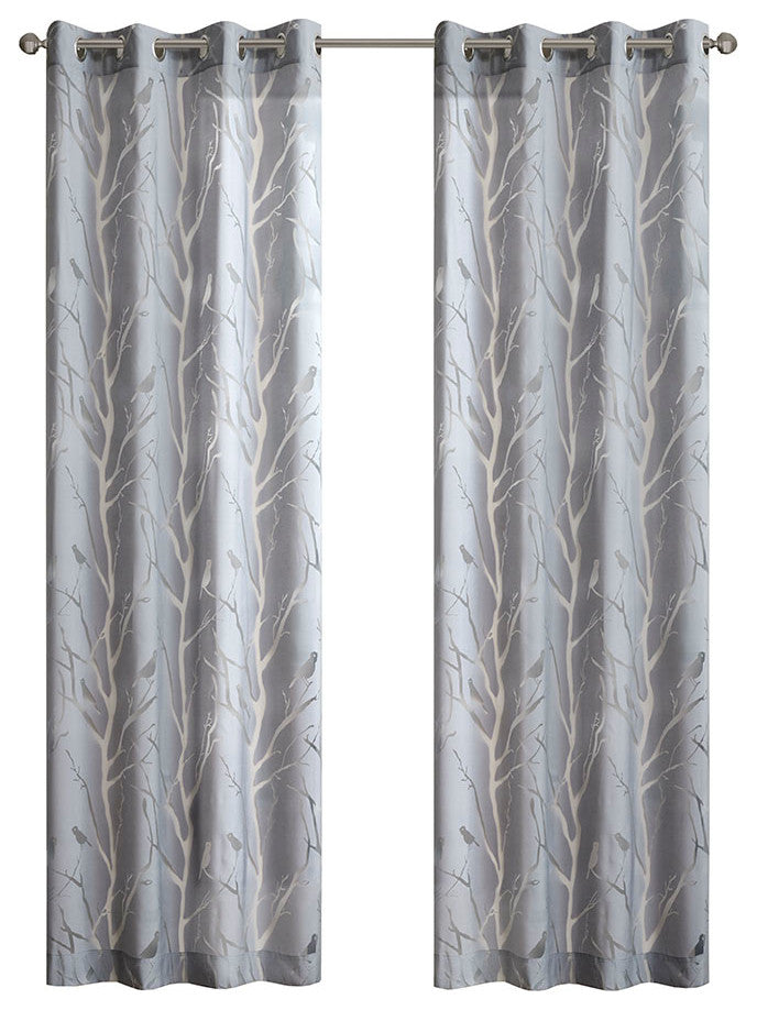 Madison Park Averil Devore Bird Sheer Window Curtain Panel, Grey