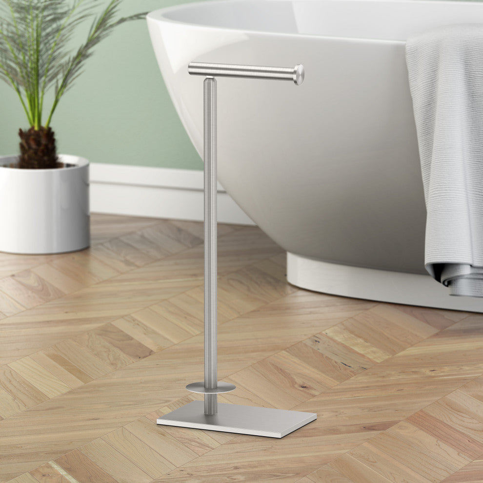 Square Freestanding Toilet Paper Holder, Satin Nickel, Storage
