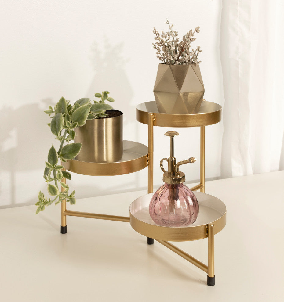 Finn Tiered Tabletop Planter, White Gold