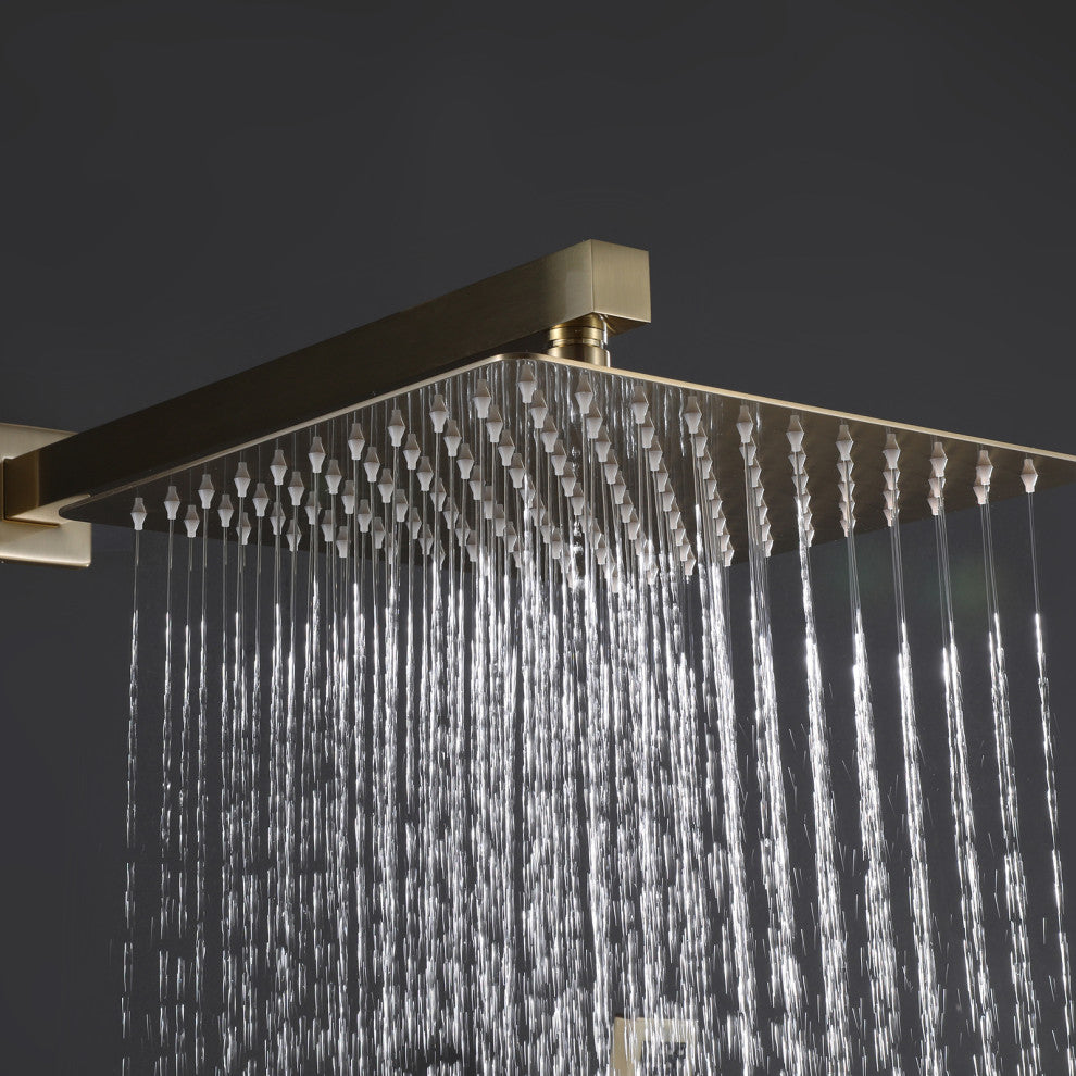 Luxury Wall Mounted Thermostatic Shower System With Rough-In Valve, Brushed Gold