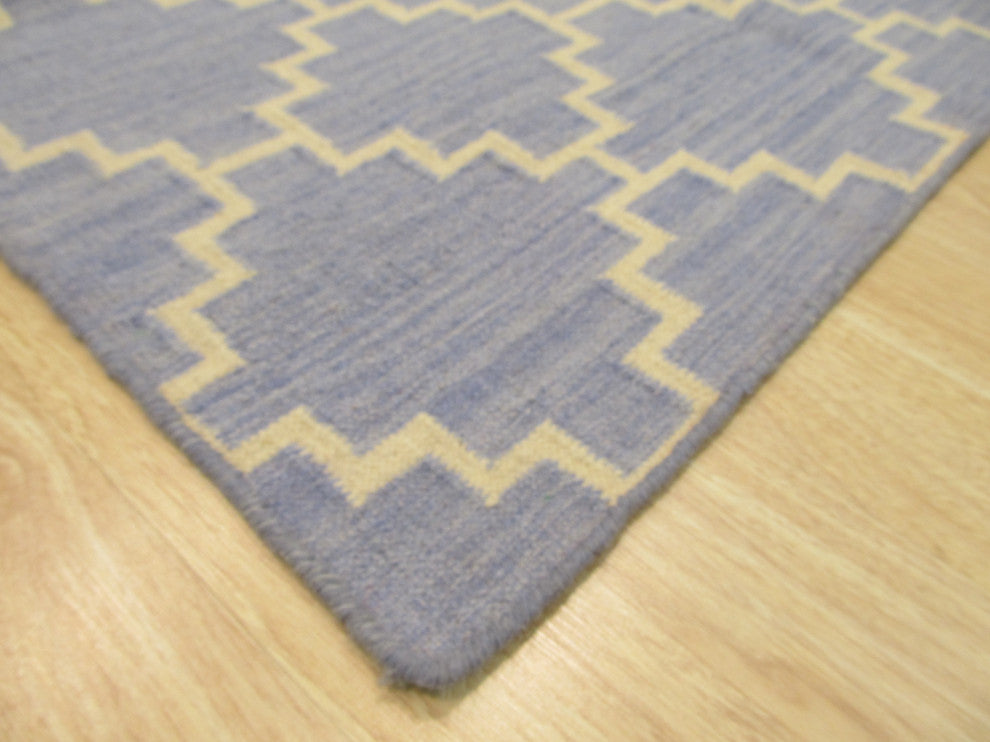 Handmade Wool Blue Contemporary Trellis Flatweave Reversible Moroccan Rug, 12'x15'