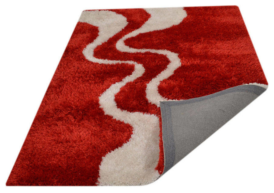Shaggy Modern Contemporary Hand-Tufted Indian Oriental Area Rug, Red, 5x8'