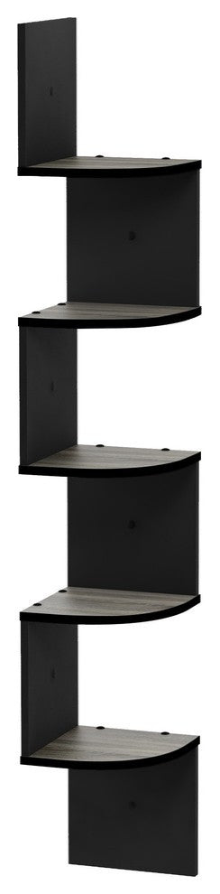 Furinno 5-Tier Wall Mount Floating Radial Corner Shelf, French Oak Gray/Black
