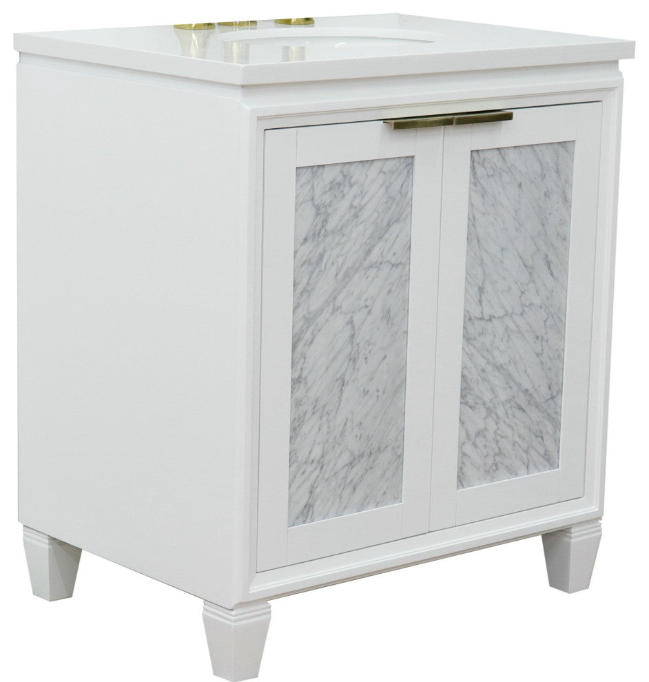 31" Single Sink Vanity, White Finish With Engineered Stone Top With Oval Sink