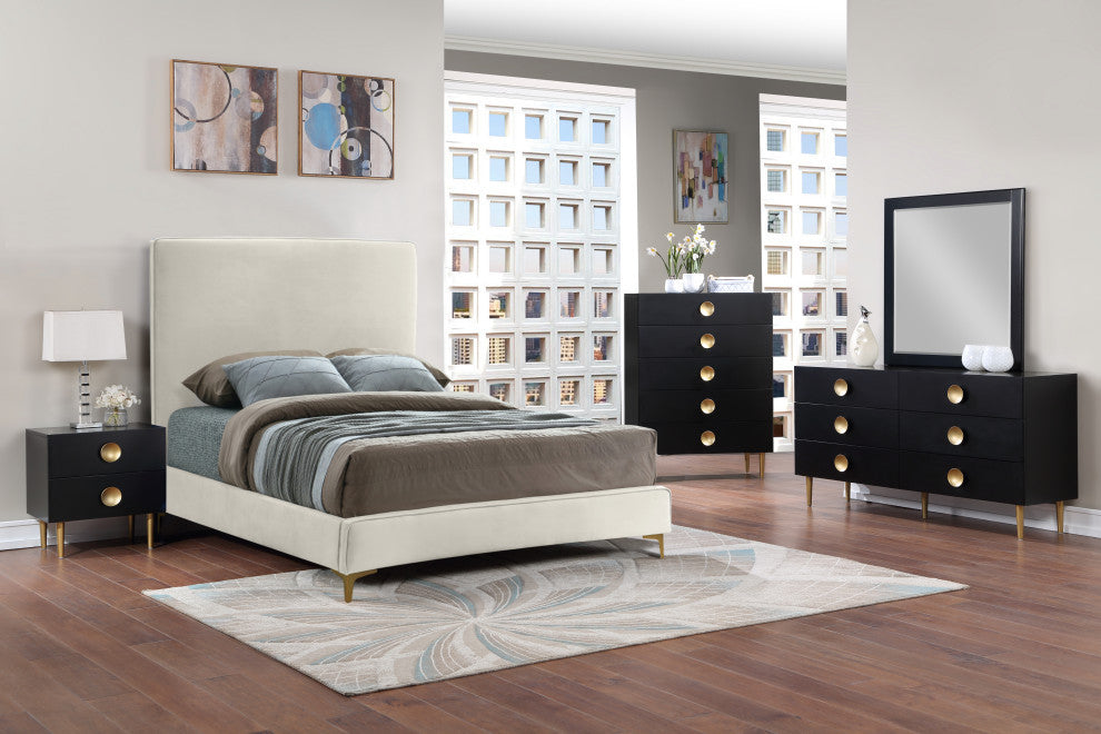 Zayne Wood / Metal Contemporary Nightstand, Rich Black Finish