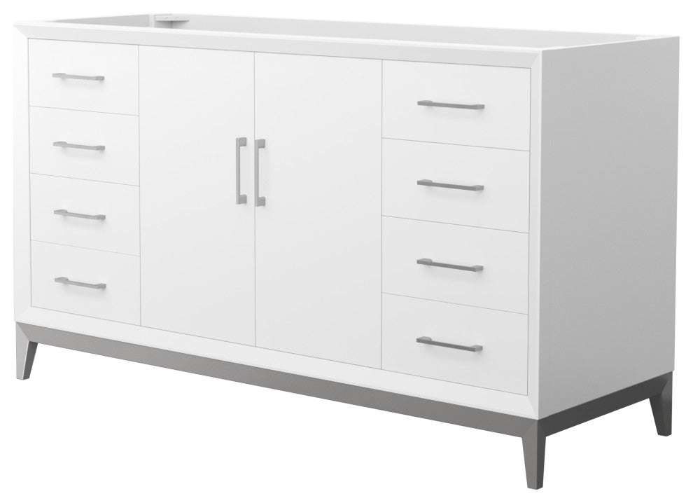 Amici 60" White Single Vanity, No Top, No Sink, Brushed Nickel Trim
