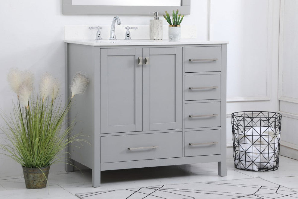 Iris 36" Single Bathroom Vanity, Gray With Backsplash