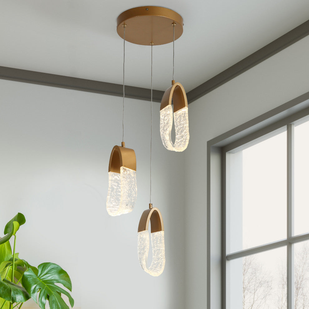 LNC Cleistocactus 3-Light 11.8" Modern Cluster Loop Chandelier, Gold