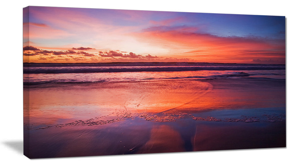 "Colorful Tropical Beach With Clouds" Seashore Canvas Wall Art, 40"x20"