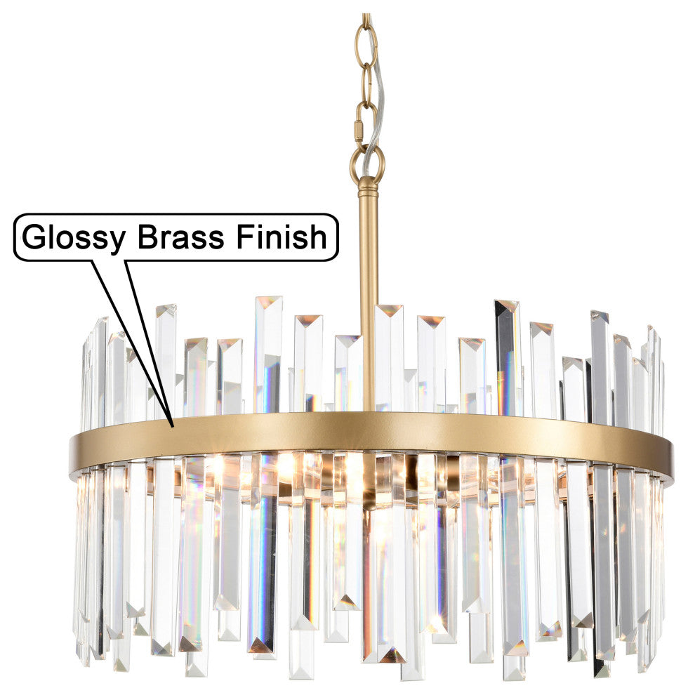 Eva 5-light Drum Crystal Glass Chandelier in Glossy Brass Finish