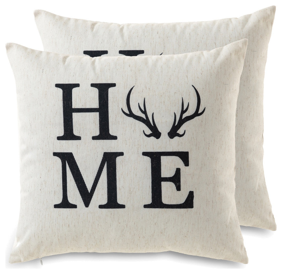 Cottage Icons, 18X18" Throw Pillow Set of 2, Home With Antler