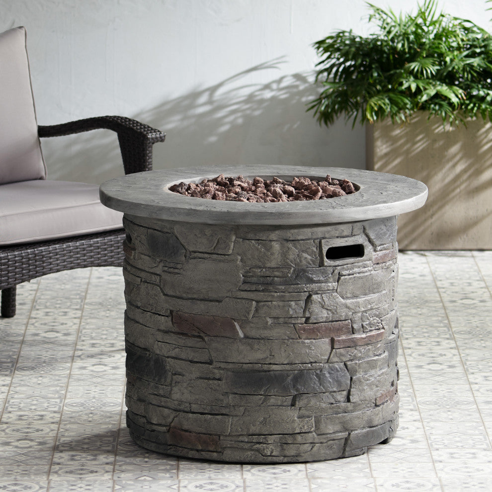 GDF Studio Blomgren 32" Stone Circular MGO Fire Pit with Gray Top, 40,000 BTU