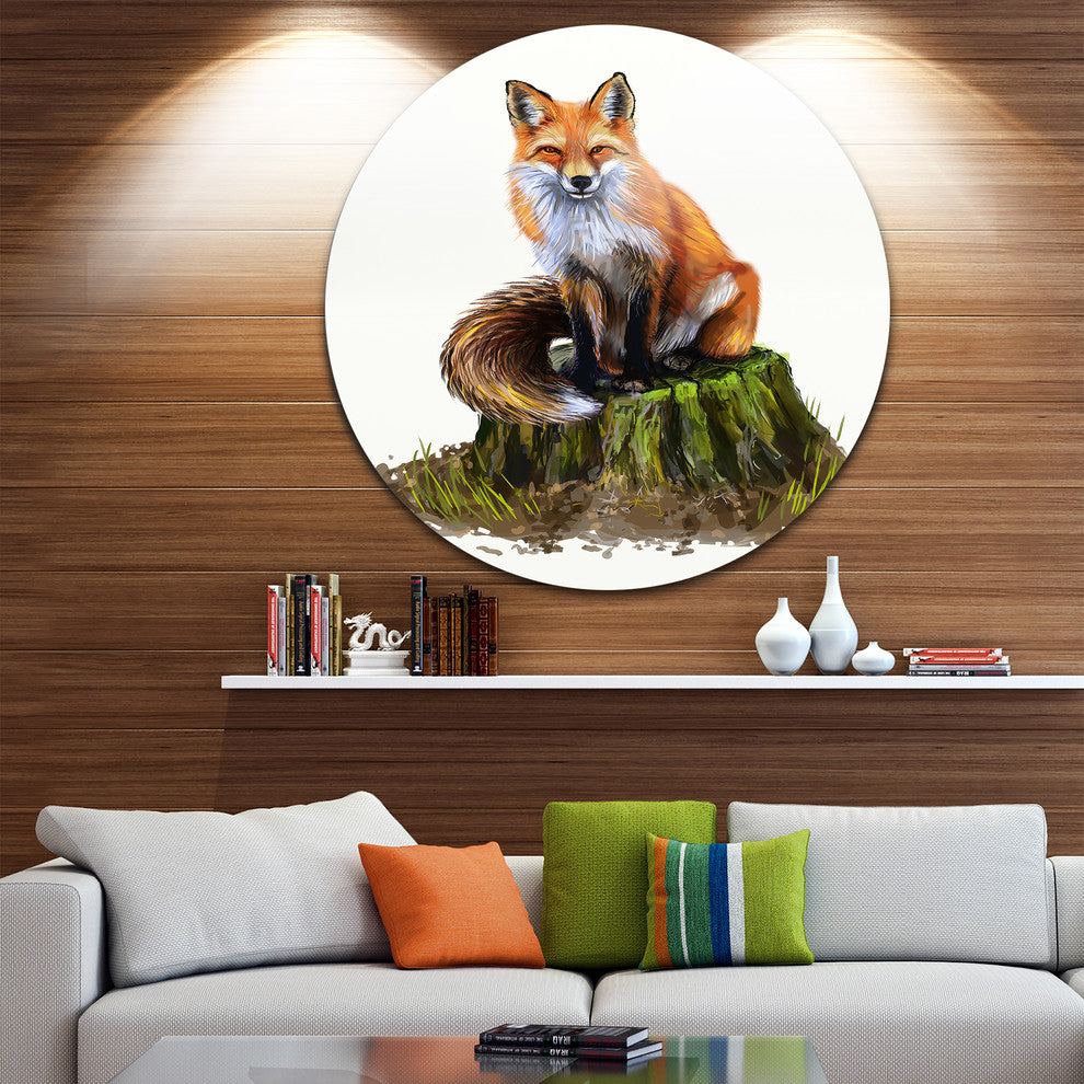 The Clever Fox Illustration, Animal Round Wall Art, 11"