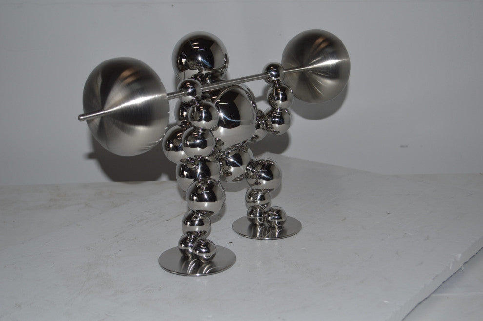 Modern Art Weightlifter Squat Position Chrome Statue - Size: 20"L x 7"W x 12"H