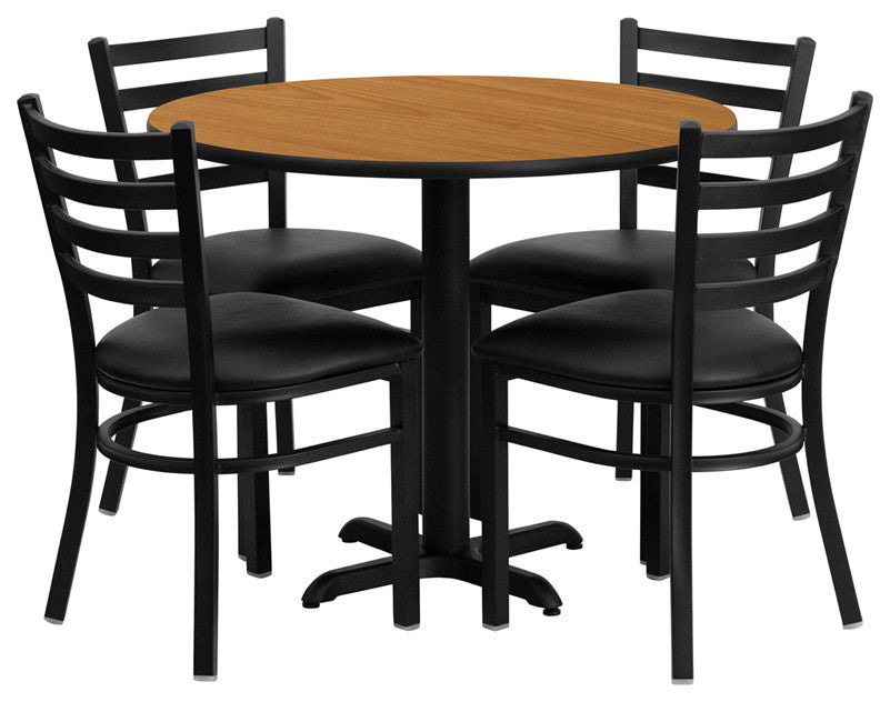 Dyersburg 5pcs Table Set Round 36" Natural Laminate X-Base, Black Chair