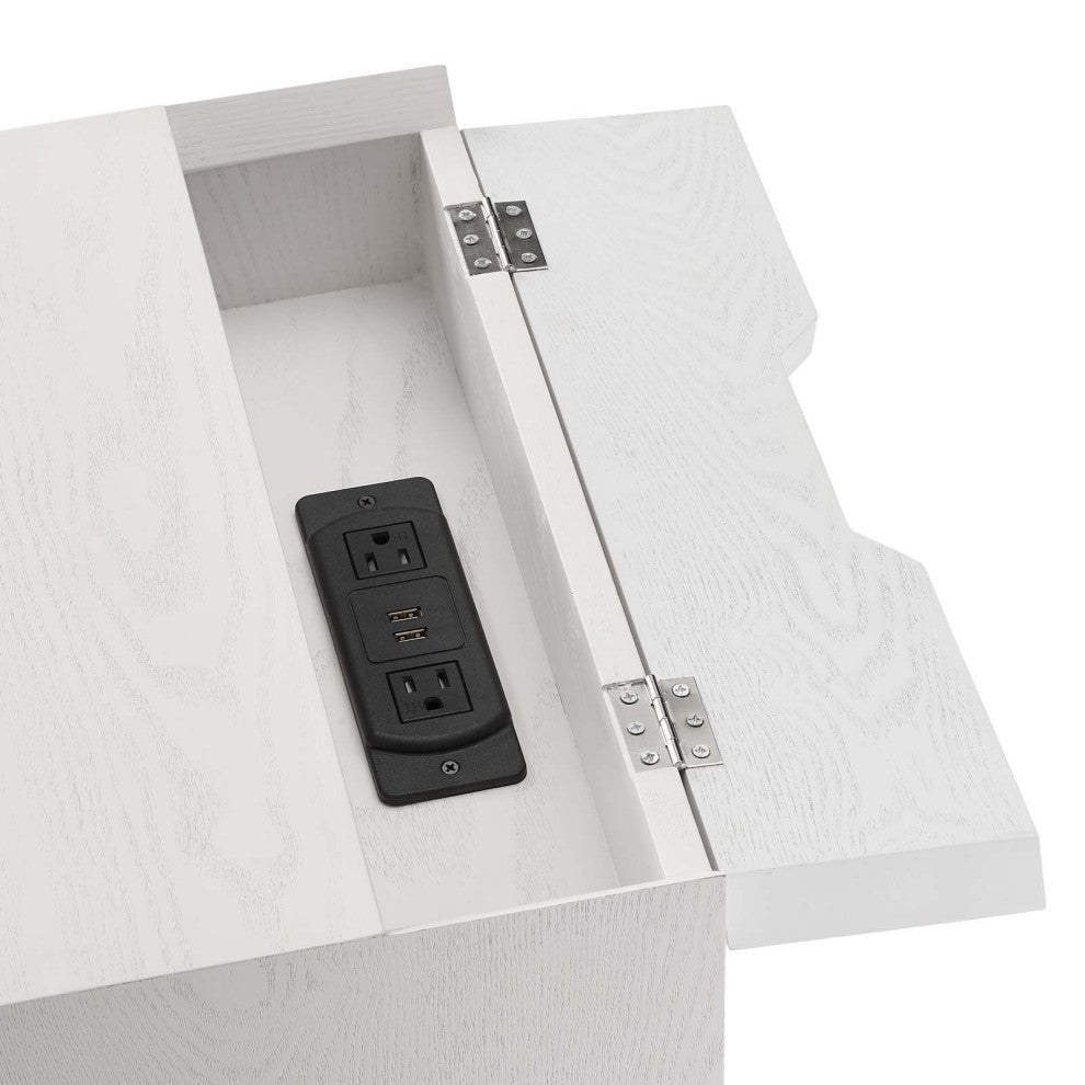 Nightstand Side End Table, Wood, White, Modern Mid-Century, Bedroom Living Room