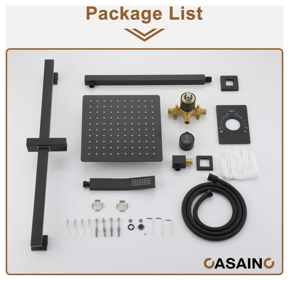 10inch Dual Function Rain Shower System With Slide Bar and Handheld Shower, Matte Black