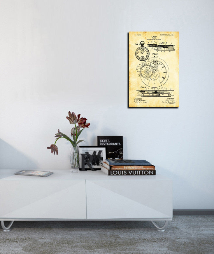 "Stopwatch Vintage Patent Blueprint" Giclee Canvas Wall Art, 12"x18"
