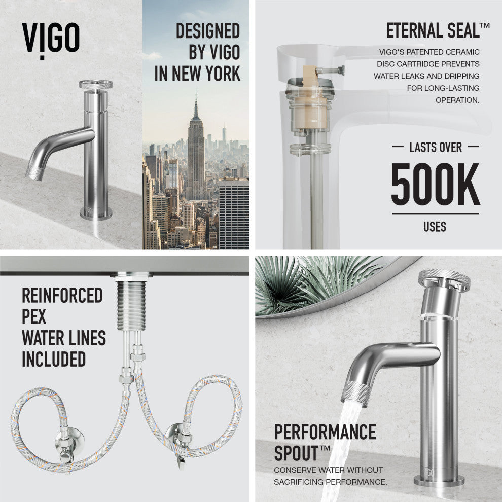 VIGO Cass 8" H Single Handle Single Hole Bathroom Faucet, Brushed Nickel, Without Extras