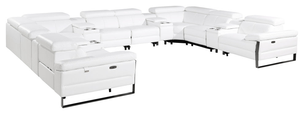 Antonio Italian Leather 12-Piece U-Shaped Power Reclining Sectional, White