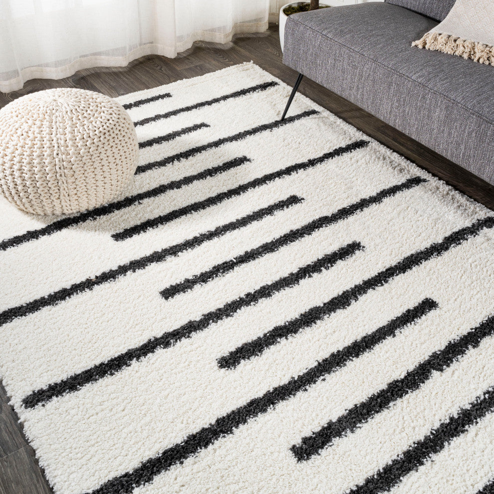 Alaro Berber Stripe Shag, White/Black, 8'x10'