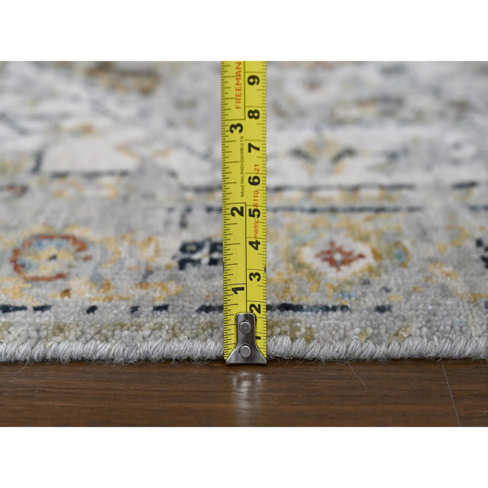 Smoky White Broken And Erased Heris Design Wool Mat Oriental Rug, 2'x3'