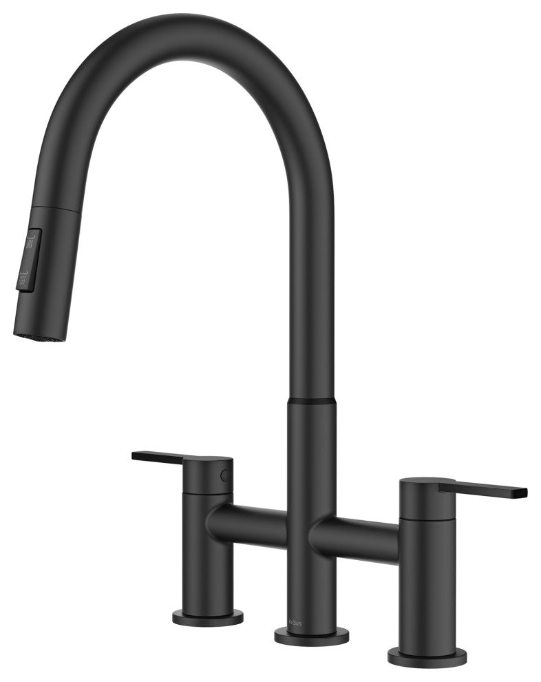 KRAUS Oletto 2-Function Pulldown 3-Hole Bridge Kitchen Faucet, Matte Black