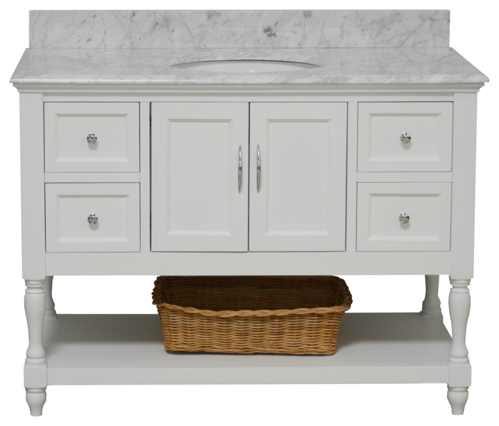 Beverly 48" Bathroom Vanity, White, Carrara Marble