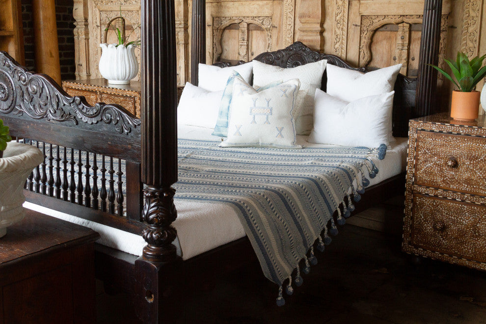 Azul Hand-Loomed Cotton Pom-Pom Throw
