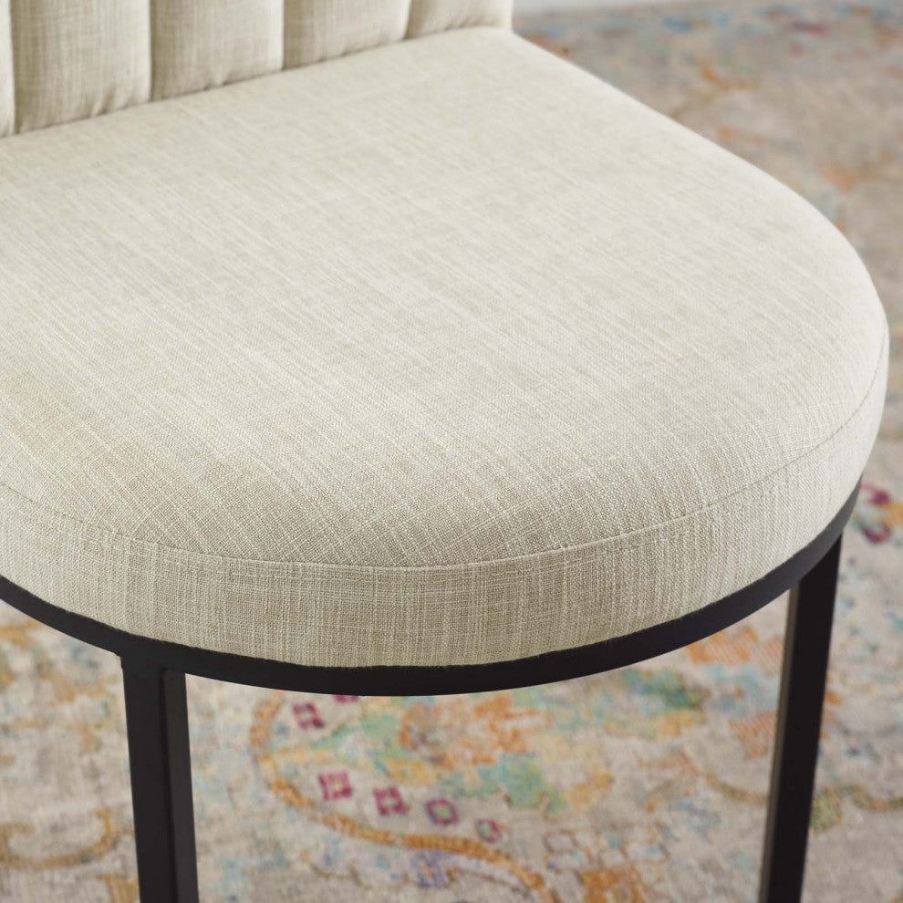 Tufted Side Dining Chair, Fabric, Black Beige, Modern, Cafe Bistro Restaurant
