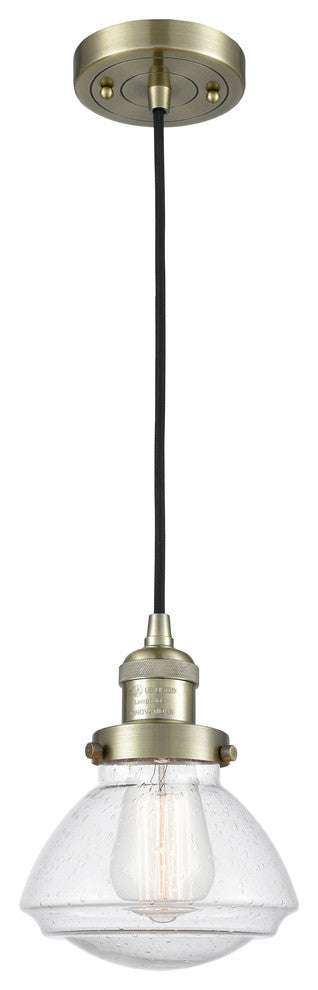 Olean 1-Light Mini Pendant, Antique Brass, Seedy