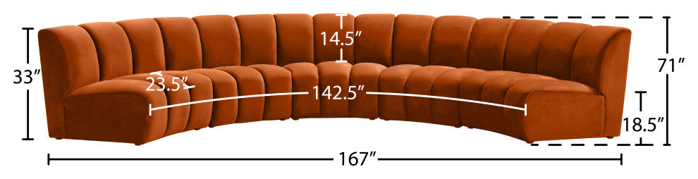 Infinity Channel Tufted Velvet Modular Chair, Cognac, 5 Piece