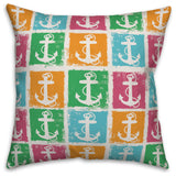 Colorful Anchor Pattern 16x16 Throw Pillow