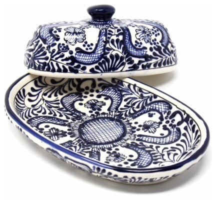 Encantada Handmade Butter Dish, Blue Flower