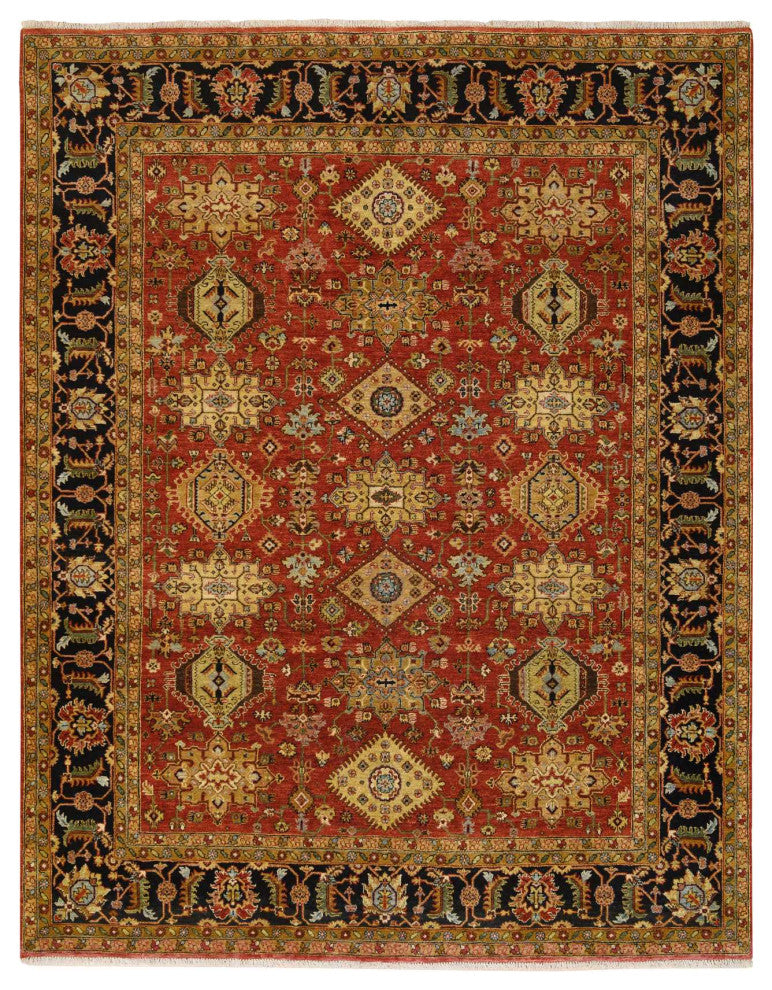 Red/Black Hand/Knotted, Karajeh Design, Organic Wool, Oriental Rug, 8'2"x10'0"