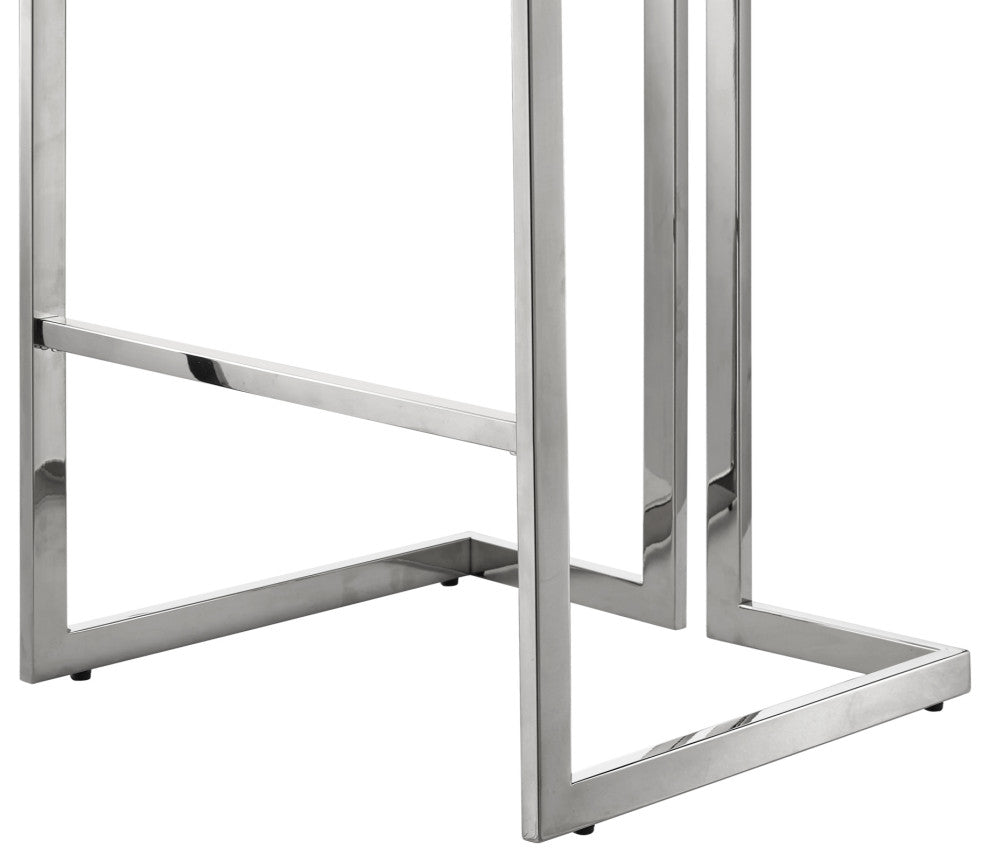 Inspired Home Yaneli Bar Cart Geometric Frame, Navy and Chrome Velvet