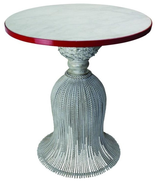 Vintage Style Silver Iron Tassel Bistro Table Accent Round White Marble Top