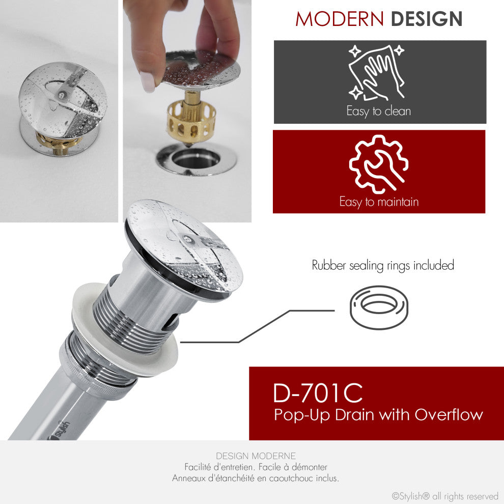 STYLISH Polished Chrome Pop-Up Bathroom Sink with Overflow Set of Two