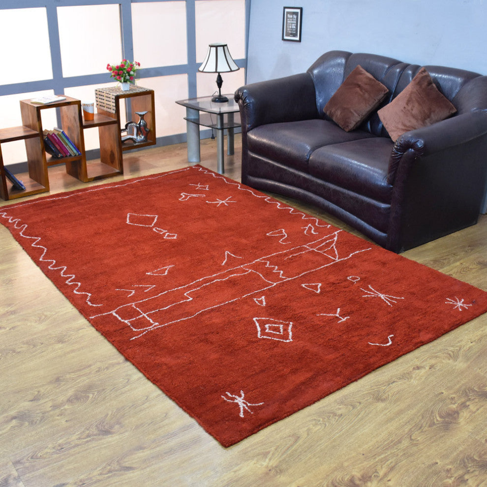 HAND KNOTTED LOOM SILK ECO-FRIENDLY RUG-6'x9',Rectangle,Red White,Contempor